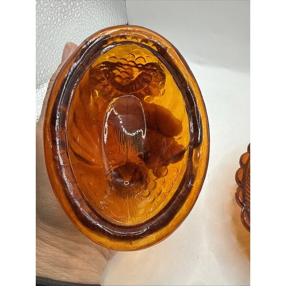 Vtg Indiana ND‎ Amber Orange Glass Small Turkey On A Nest Candy Dish 4.5